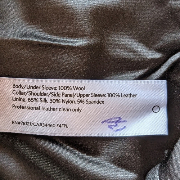 Eileen Fisher Wool Jacket Leather Sleeves Black Sz S Petite - Picture 5 of 8